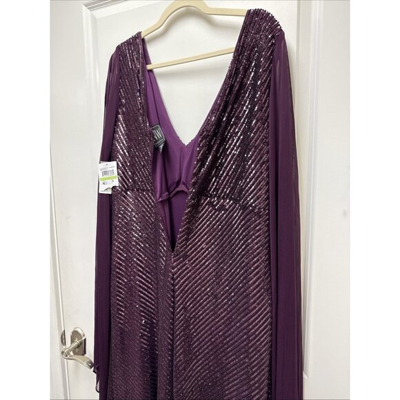 New Nightway Plus Size 18W Purple Sequined Cape Formal Gown Cocktail Maxi Dress - Picture 10 of 12